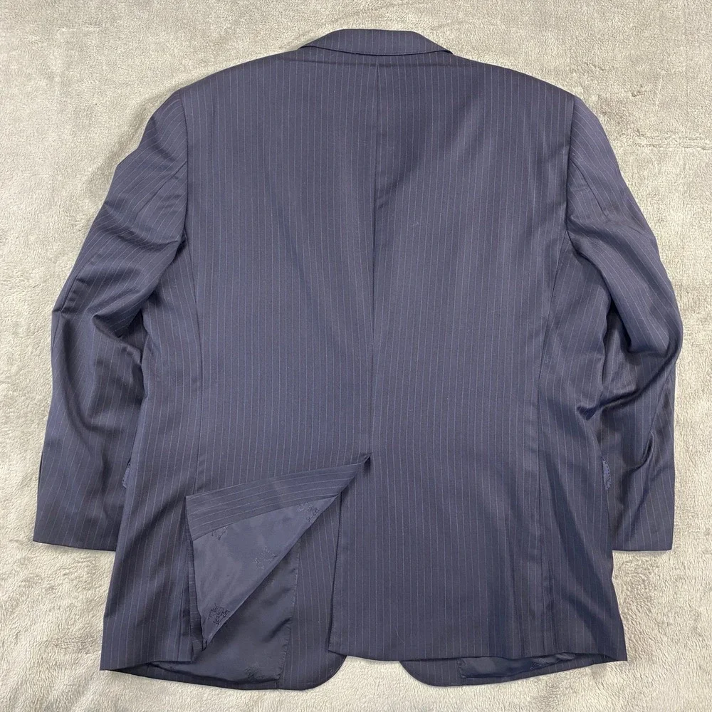 Jos. A. Bank Suit Mens 46R 40W Navy‎ Pinstripe Signature Gold 150s Wool *FLAW*